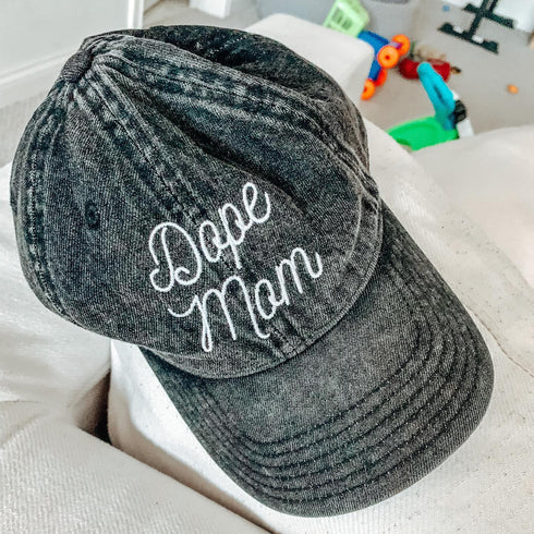 Dope Mom Hat - Acid Wash Black Denim