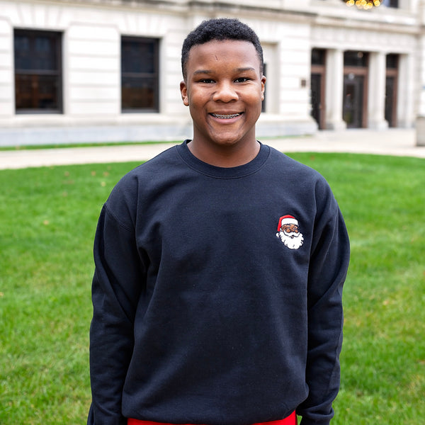 Jolly Santa Embroidered Christmas Sweatshirt - Pocket Style (Adult and Youth)