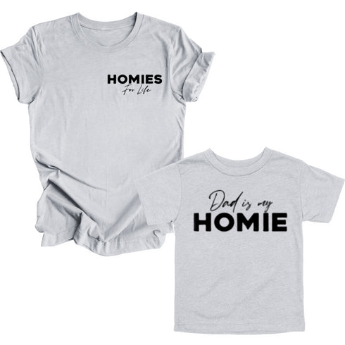 Dad Matching- Homies for life/ Dad is my Homie POCKET DESIGN Matching (Set of Two) (Black)