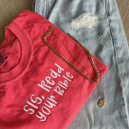 Sis, Read Your Bible - Embroidered Adult T-shirt/Comfort Colors