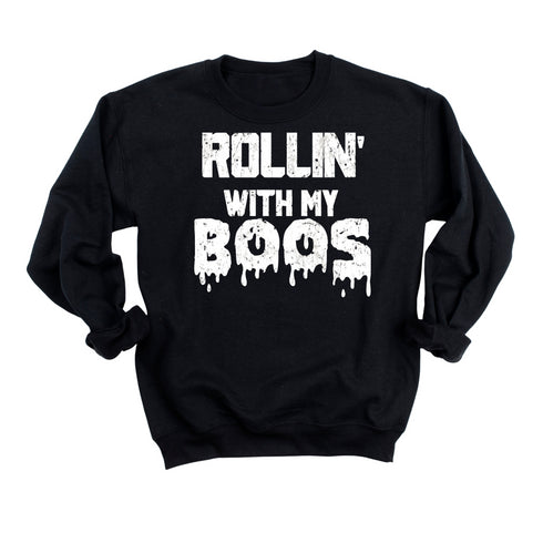 Mommy and Me - Halloween Matching Set - Rollin' With My Boos - Black Sweatshirt/T-shirt