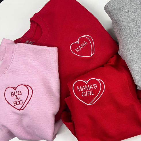 Valentines Day Embroidered Heart - Adult/Kids Sweatshirt