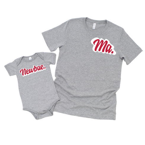 Matching Mom and Child Shirts - Ma, Bae, and Newbae (Heather Grey)