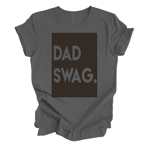 Grey T-shirt with Graphic Design on it that Says Dad Swag for a perfect new dad gift, birthday, or fathers day gift.