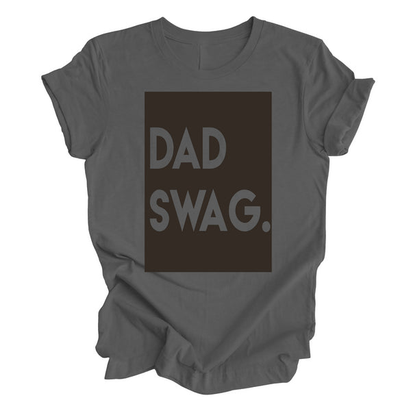 Grey T-shirt with Graphic Design on it that Says Dad Swag for a perfect new dad gift, birthday, or fathers day gift.