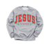 grey sweatshirt that says jesus is the reason for the season in red tex