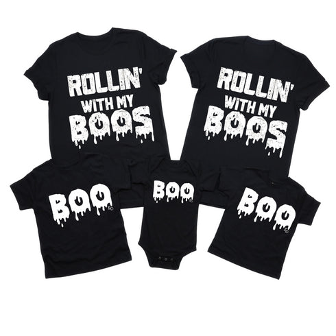 Mommy and Me - Halloween Matching Set - Rollin' With My Boos - Black Sweatshirt/T-shirt