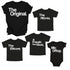 black graphic apparel shirts for family matching shirts, with white text short sleeve