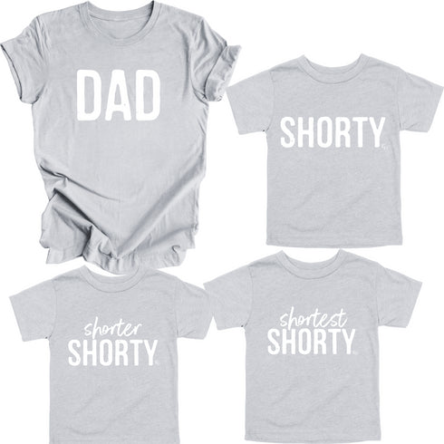 Dad, Mom, Shorty Matching T-shirt Set - Heather Grey