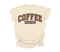 natural color t-shirt that is comfort colors with design that says coffee weather in crew neck shirt.