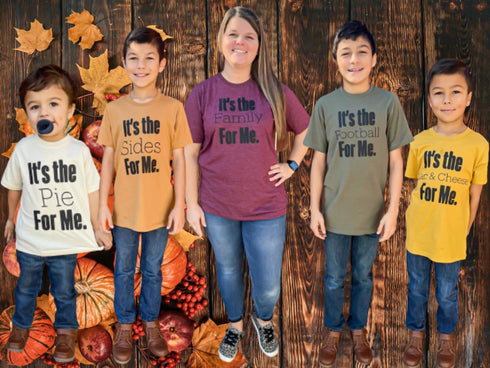 boy mom wearing family matching thanksgiving shirts
