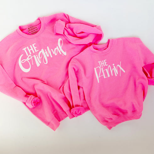 The Original The Remix The Encore® Curvy Script Sweatshirts- Highlighter Pink