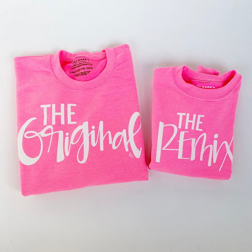 The Original The Remix The Encore® Curvy Script Sweatshirts- Highlighter Pink