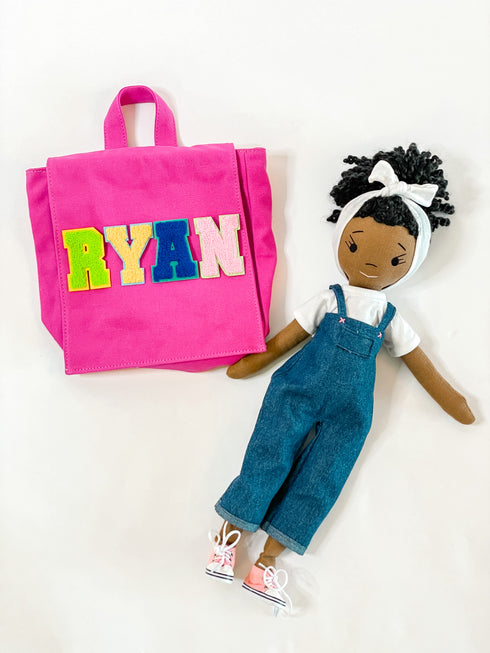 harper iman dolls, toddler bag, mini bag, custom bag, patches bag, letter bag, iron on bag