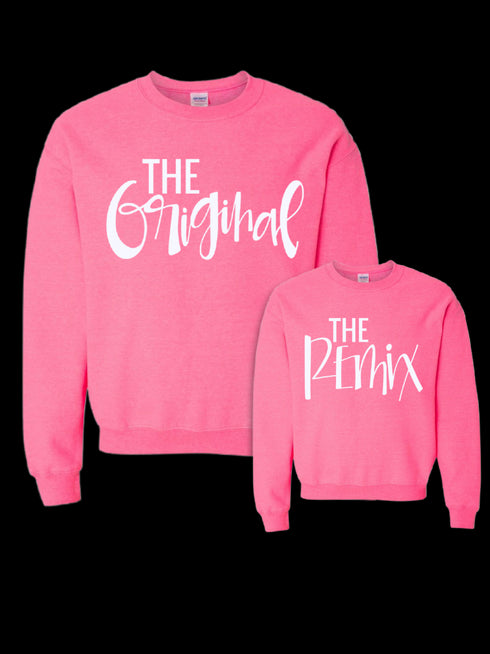 The Original The Remix The Encore® Curvy Script Sweatshirts- Highlighter Pink