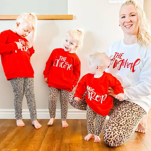 The Original, Remix, and Encore® - Curvy Font Script - Red and White Sweatshirts