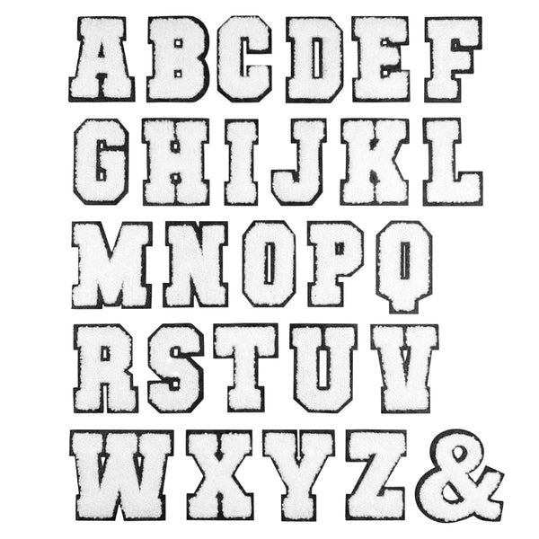 black and white, chenille, patches, diy, iron on patch, crafters, letters, alphabet