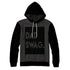 Two Toned Grey and Black Hoodie for men, mock up photo displaying hoodie for dads, the text says dad swag as a screen print with black background highlighting and a white drawstring