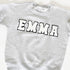 personalize, customizable sweatshirt, letters, chenille patches, iron on, custom, diy