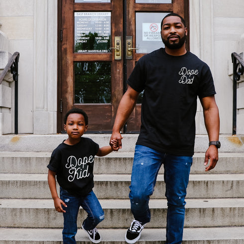 dad and son matching tshirt sets that says dope dad and dope kid for matching graphic shirts