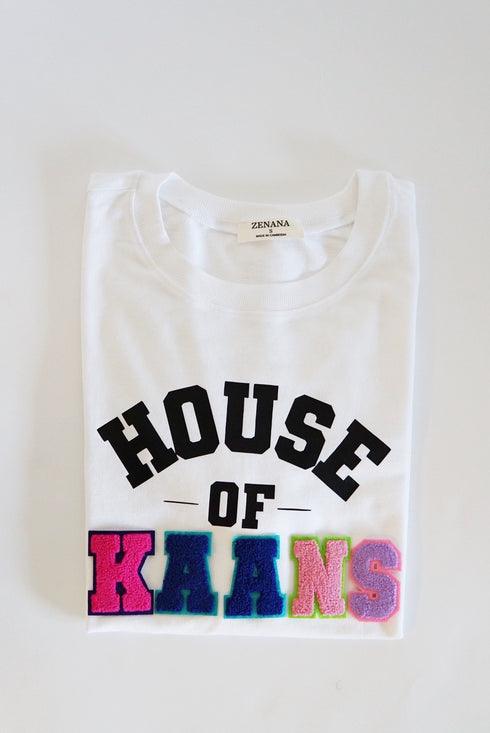 white sweater shirt with custom letter patches to say what you want it to say