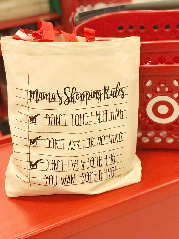 tote bag, target shopping, mama shopping, grocery bag, rules