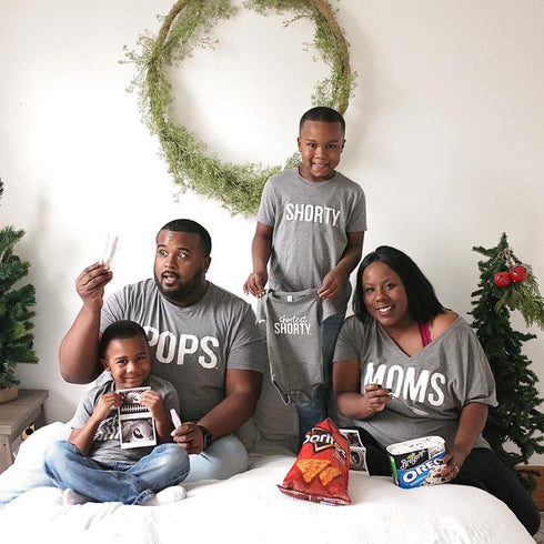 Moms Pops Shorty© - Pregnancy Announcement & Family Matching (Heather Grey)